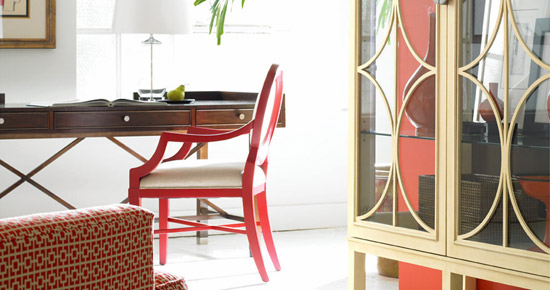 Furniture; Red chair wooden desk