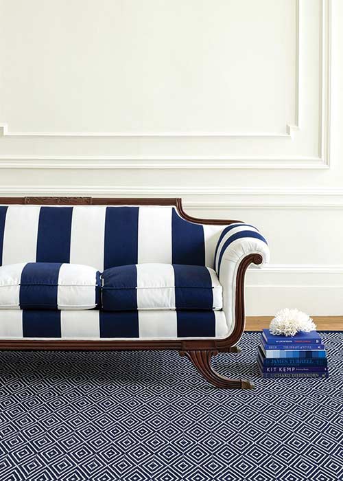 Blue & White Rug and Sofa